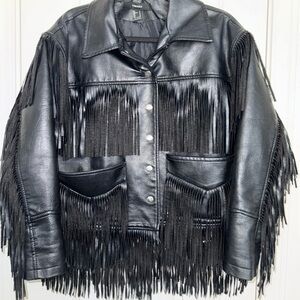 Forever 21 Black Leather Jacket with Fringe Accents